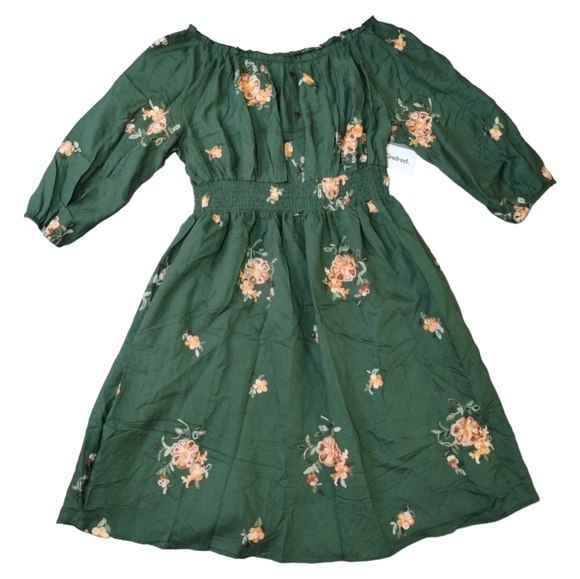 Anthropologie Kindred Embroidered Long Sleeve Off Shoulder Dress - Picture 3 of 16